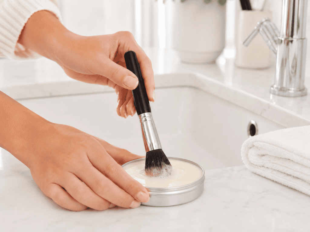 cleaning a makeup brush