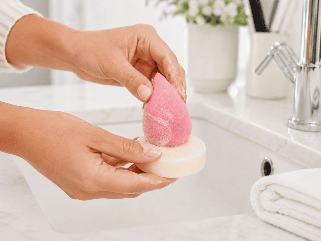 cleaning a makeup sponge