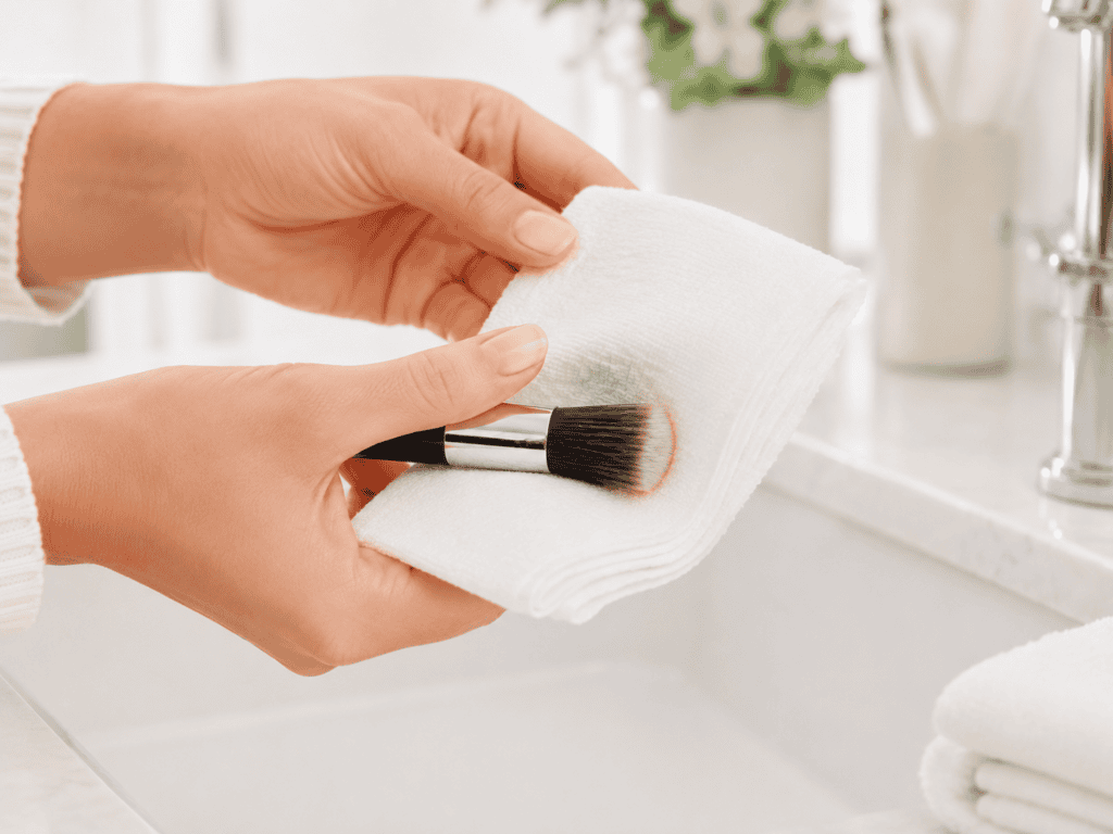 drying off a makeup brush