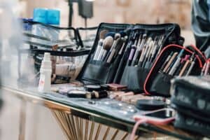 Makeup bags on display